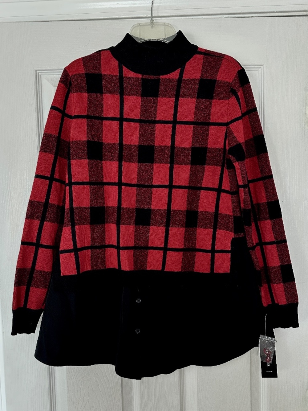 Style & Co Red Buffalo Plaid Layered Sweater Size L